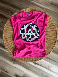 Smiley Cow Tee | Hot Pink