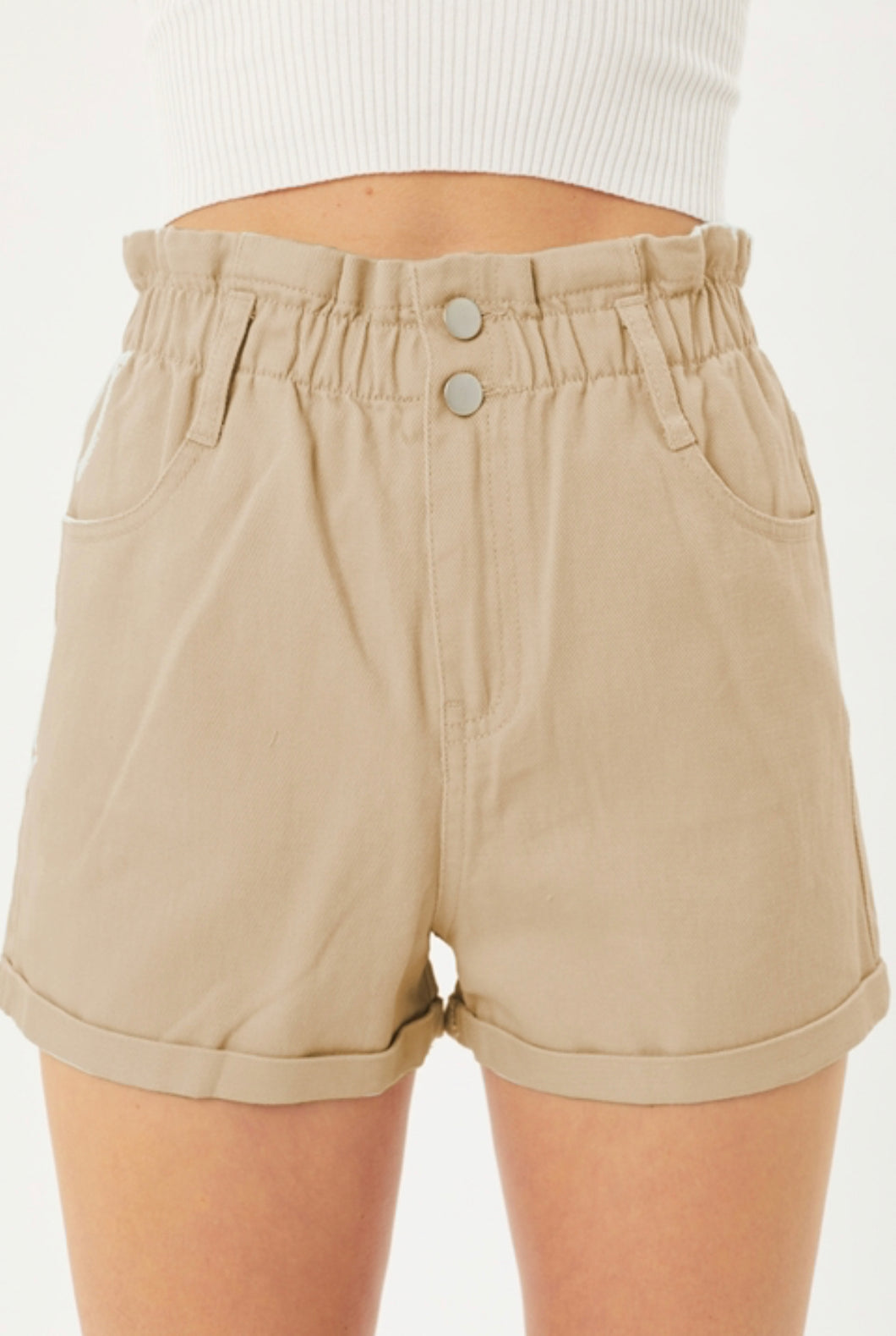 Paper Bag Waist Shorts | Khaki