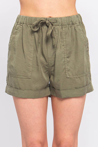 Woven Solid Shorts | Olive