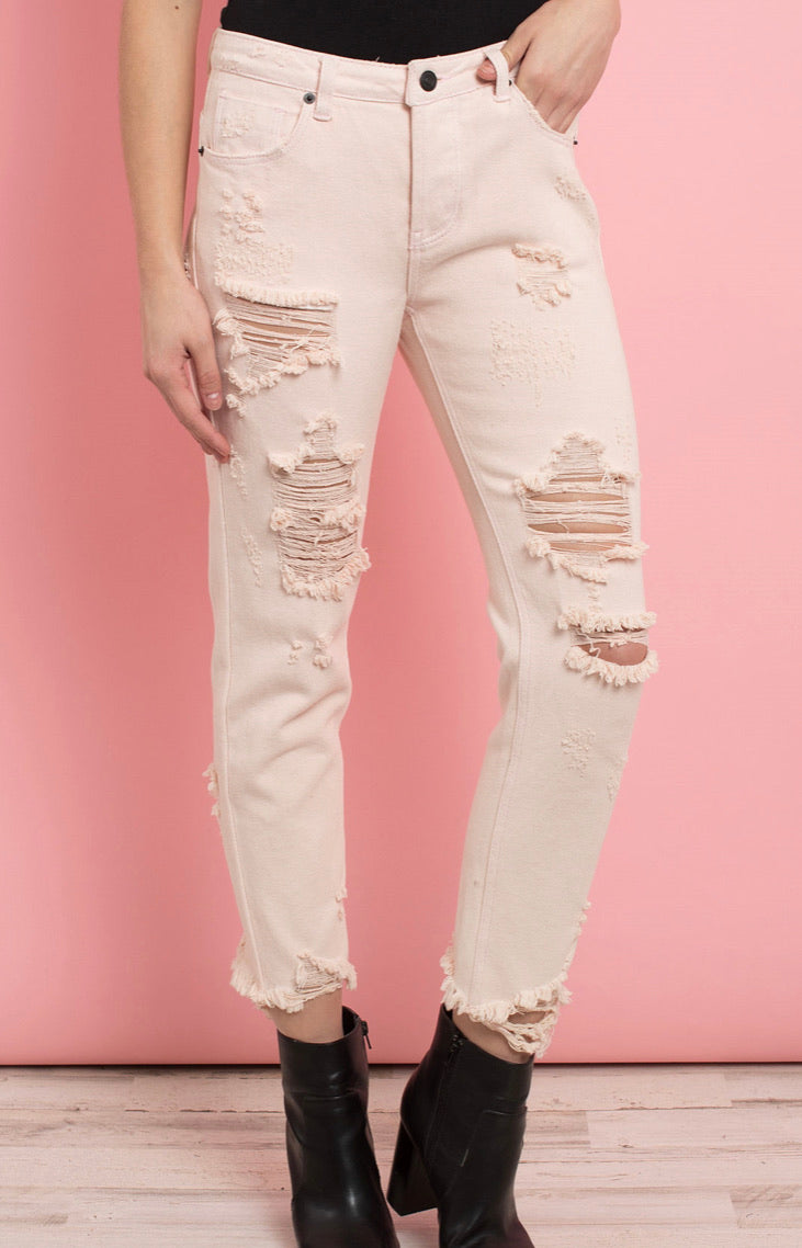 Cropped Ripped Jeans - Light Pink Liv Rory